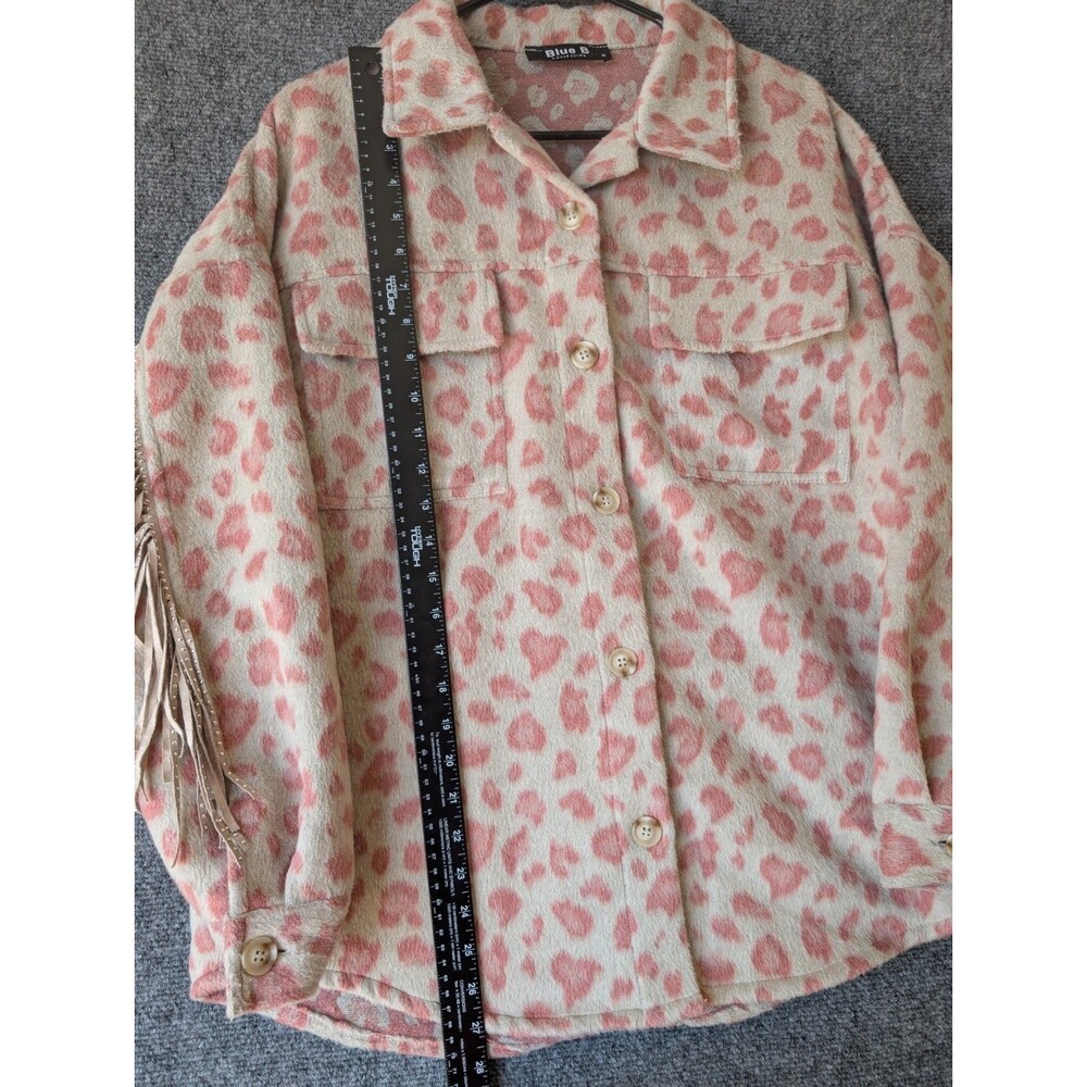 Blue B Leopard Print Fringe M Shacket Western Boho Brushed Flannel Jacket Cowgir - Picture 8 of 13
